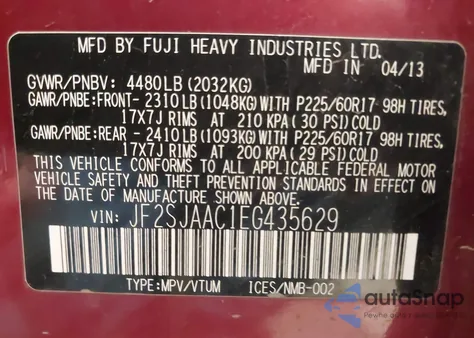 2014 Subaru Forester 2.5I z USA, uszkodzony, nr VIN JF2SJAAC1EG435629